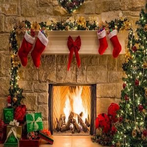 Nitree Photo Studio Photography Props Christmas Decoration Backdrop Fireplace Stone Wall Lantern Gift Vinyl Background Cloth Y201020