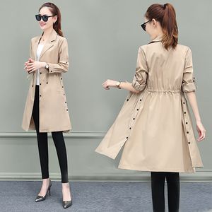 Casaco de Trench para Mulheres Streetwear Slim Único Casaco Breasted Mulheres Long Dark Verde Verde Overcoat Manteau Femme Plus Size 3xl 201111