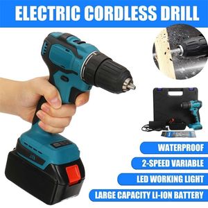 48V Cordless Electric Impact Drill 150nm Torque Driver Kit Skruvmejsel Borstlös LED Strömverktyg 6500mAh Batteri med låda 201225