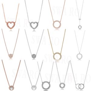 High-quality Classic 925 Silver Double-sided Simple Hearts Of, Circles, Love Shape Necklace Original Ladies Jewelry With Charm Q0531