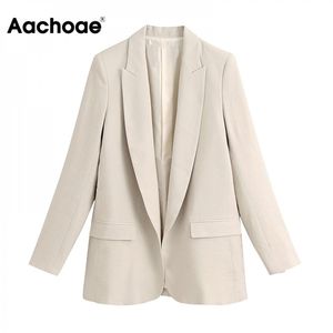 Aachoae Solidne Casual Office Blazer Kobiety Z Długim Rękawem Work Wear Suit Kurtka Blazers Collar Collar Kieszenie Outwear Płaszcz 201023