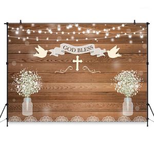 Фон для первого причастия деревянный Bless Birthday Baby Shower Photo Booth Backdrops Крещение Крещение Banner1