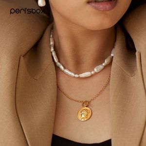 Peri'sbox 925スターリングシルバーラウンドサークルポートレートトグルクラスプネックレスコインメダリオンネックレスジュエリーダイングリー女性ペンダントQ0531