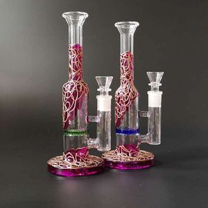 Glas bongs heady glass hookahs kam bong 9 tum vattenrör 14mm kvinnlig 3mm tjocklek rakt rör olja dab rig med skål