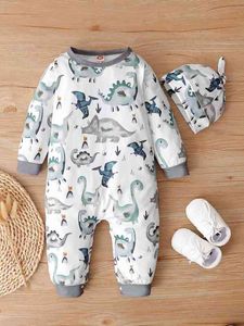 Baby Dinosaur Print Jumpsuit & Hat SHE