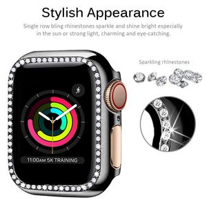 Casos protetores de diamante cobrem para Apple Watch 6 5 4 40mm 41mm 44mm capa pára-amortecedor para iwatch série SE 7 38mm 45mm 45mm enorme vidro tampas de filme temperado