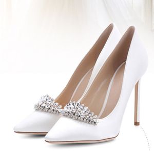 Elegant designer Satin Women Shoes High Heel For Weddings Sequined Bridal Shoes Summer Prom Party Wear208J