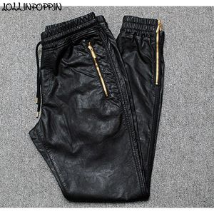 Mężczyźni joggers faux skórzane spodnie do joggera boczne zamek błyskawiczny Hip Hop skórki skórzane spodnie haremowe spodnie zapinane na nogi spodnie sznurka 20110