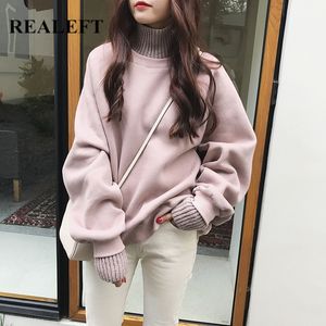 REALEFT Nuovo Dolcevita delle Donne Felpe Inverno Stile Coreano Moda Oversize Delle Signore Pullover Caldo Allentato Giacca Femminile 201201