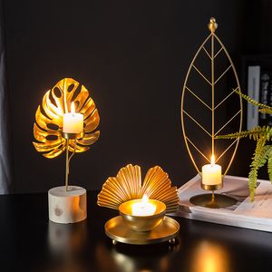 Imitation Copper Alloy Candle Holders Party Wedding Decorations Candlestick Gold Metal Plant Leaves Candelabra Table Centerpiece LJ201018