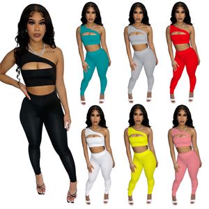 Sexy Crop Top Trainingsanzüge Ärmellos Hollow Out Outfits 2-teiliges Set Skinny Tights Sportanzug Pullover Hosenanzug K7052