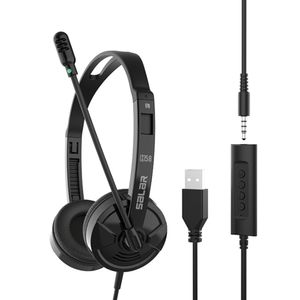 Över öronhörlurar USB 3.5mm Wired Music Gaming Headset Buller Reduktion Hörlurar med MIC för online mötesstudie