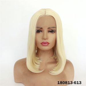 613 Blond Full Rak Syntetisk Hårspets Front Bob Paryk Simulering Human Hair Wig Pelucas DHL Gratis frakt