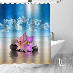 シャワーカーテン高品質のカスタムフラワーカーテンポリエステルファブリックバスルームフックカビ耐性装飾1