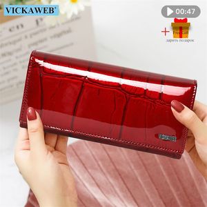 Free Gift Genuine Leather Women Wallet Magnetic Hasp Female Long Purse Ladies Coin Purses Fashion Wallet's Money Walet 220225