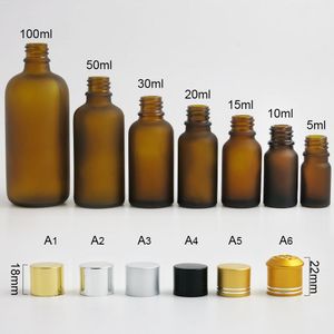 20 pcs Garrafa de óleo essencial de âmbar fosco 10ml 30ml 50ml vidro marrom com inserção do conta-gotas e tampão de parafuso cosmético