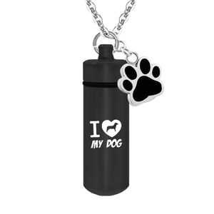 Ashes Necklace For Pet Paws Aluminum Alloy Cremation Urn Cylinder Memorial Jewelry Pendant Keepsake-I love my Dog