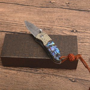 Promotion Damascus Small EDC Pocket Folding Knife Damascus-Steel Blade Abalone shell Handle Gift Knives With Gift Box