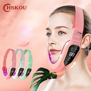 HSKOU LIFTING ENHET LED PON THERAPY SLAMNING vibration Massager dubbel haka v-formad kindlyft ansikte 220216