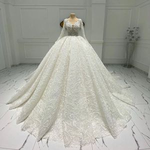 Vintage Tam Dantel Balo Gelinlik Aplikler Boncuk Uzun Kollu Gelin Parti Abiye Lüks Robe De Mariage Custom Made