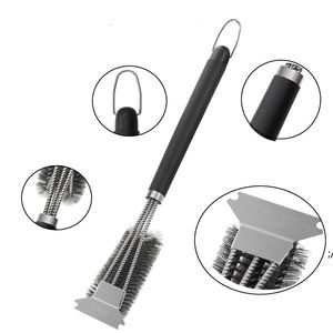 BBQ Grill Cleaning Brush Long Handle Spring Barbecue Wire Brush With Scraper Multifunctional Brush Stainless Steel Tool by sea RRE13188