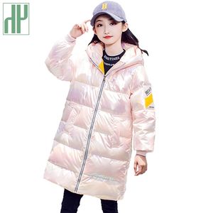 HH caldo rivestimento di modo di inverno per i bambini naturale 90% piumino d'anatra per le ragazze dei ragazzi caldo cappotto del cotone del bambino con cappuccio bambini lungo parka LJ201125