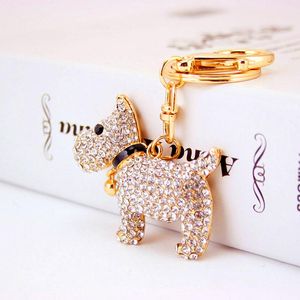 Keychains Rhinestone-Crystal Cute Bell Puppy Key Chain Zodiac Dog Ring Metal Pendant Women's Bag Accessories Small Gift