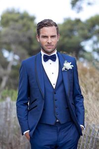 Cusotmize Royal Blue Groom Tusedos Man Work Suits Shawl Collar Mens Prom Party Dress Wedding Clothes (Jacket+Pants+Vest+Tie) D:139