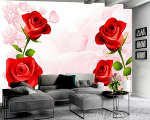 Papel pintado de flores 3D personalizado delicado Rose Rojo 3D Papel pintado flor decorativo Papel de pared 3d para dormitorio romántico