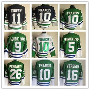 CCM Retro Mens # 10 Ron FRANCIS Hockey Jersey 9 GORDIE HOWE 1 LIUT 11 DINEEN 15 TIPPETT 16 VERBEEK Бело-зеленые винтажные хоккейные майки сшитые
