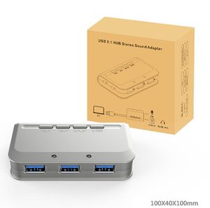 Usb3.1 Hub Som Estéreo Adaptador Adaptador Acessório Bundles 3-USB Hub de carregamento com altifalante de áudio de 3,5 mm / Micphone para PS4 / PS5 / PC