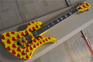 Guitarra Pickup Puente al por mayor-La guitarra eléctrica del cuerpo amarillo con puente fijo hardware de oro diapasón de palisandro pastillas de HH se puede personalizar