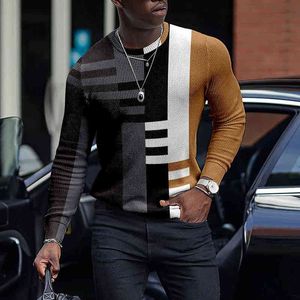 Mężczyźni Casual Pullovers O-Neck Striped Slim Fit Drukowane 2021 Jesień Swetry Pullover Męskie Pull Koszulki Topy Homme Rozmiar M-5XL G220223