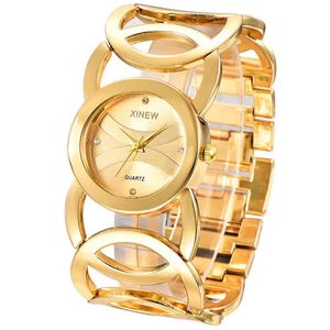 Vergoldeten Quarzuhren großhandel-Marke XI vergoldet Frauen Uhren Kreise Armband Quarzuhr Edelstahl Relogios Femininos de Pulso Marca
