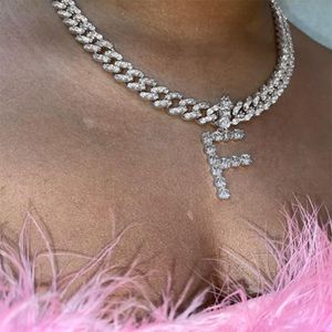 Contrafans Rhinestone Cuban Link Начальное письмо Ожерелье Chocker для Женщин Теннис 26 Алфавит Ожерелье Кулон Ювелирные Изделия C0201