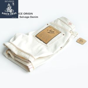 SAUCE ORIGIN Weiße Farbpunkt-Shorts Man Raw Selvedge Denim Herrenmarke Jeans Herren 201111