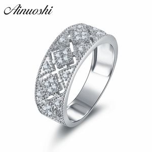 Ainoyhi vintage stil ihålig kors vigselring art deco smycken ren 925 silver ring womenart deco anillo 925 mujer y200106