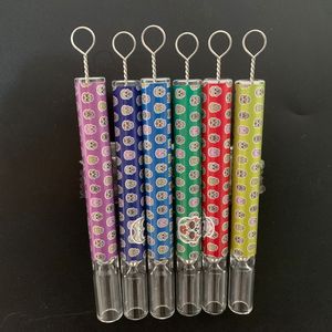 colorful Custom glass tobacco cigarette bat holder straw tube filter tips hookah spoon hand smoking pipe
