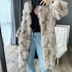 Oftbuy Brand New Fashion Long Natural Real Fox Fur Coat Vinterjacka Kvinnor Ytterkläder StreetWear Tjock varm Korea Lös 201212