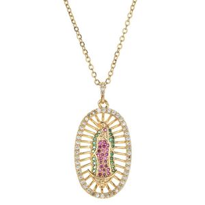 Virgin Mary Pendant Halsband för kvinnor Guldfärg CZ Crystal Rostfritt stål Smycken Partihandel Colar Chain Cross Trendy Gift