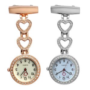 Pocket Sjuksköterska Klockor Doktor Clock Pin Brosch Zircon Crystal Strass Rose Gold Heart Fob Nurse Watch