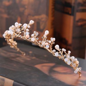 Vintage Kopfbedeckungen Gold Kronbrautkopfschmuck Perle Strass Hochzeit Prinzessin Haarschmuckzubehör Accessoires