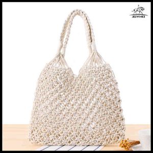 Torby na zakupy Moda Kobiety Wątek Bawełniana Wątek Lato Plaża Dla Lady Słoma Duża Tkana Torebka Casual Tote Shopper Hollow Net 220303