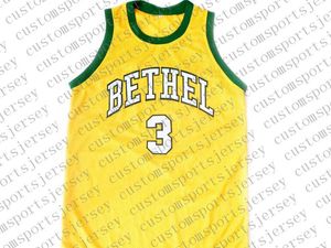 atacado Allen Iverson # 3 Bethel High School de basquete Camisa amarela costurada personalizado qualquer nome número HOMENS MULHERES JOVENS BASQUETEBOL JERSEYS