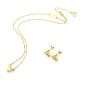 Gold Necklace Long Set toptan satış-20 Tasarım Mix Basit Takı Setleri Kalp Mektup Kolye Mektup Küpe Uzun Kolye Moda Paslanmaz Çelik K Altın Gümüş Gül Kaplama Düğün Kadınlar Toptan