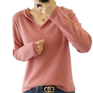 Alfaiate de algodão de algodão com capuz camisola feminina de mangas compridas de malha de malha solta hoodie casual top 211221