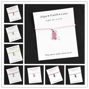 Partihandel Hopp Rosa Ribbon Bröstcancer Awareness Charms Wish Card Charm Armband för Kvinnor Män Flickor Vänskap Gåva 1pcs / Lot1