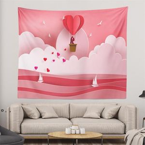 幸せなバレンタインデーのタペストリーの壁掛けロマンチックな愛のパターン背景寝室のリビングルーム寮の装飾RRF13076