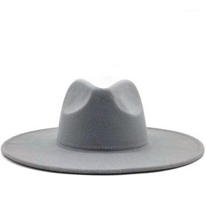 Klasyczny Szeroki Brim Fedora Kapelusz Czarny White Wełniany Kapelusze Mężczyźni Kobiety Kruszone Kapelusz Winter Wedding Jazz Hats1