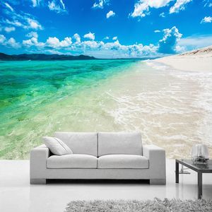 Özel Duvar Blue Sky Beyaz Bulutlar Deniz Suyu Plaj Manzara Duvar Boyama Modern Yatak Odası Salon Koltuk Televizyon Backdrop Wallpaper